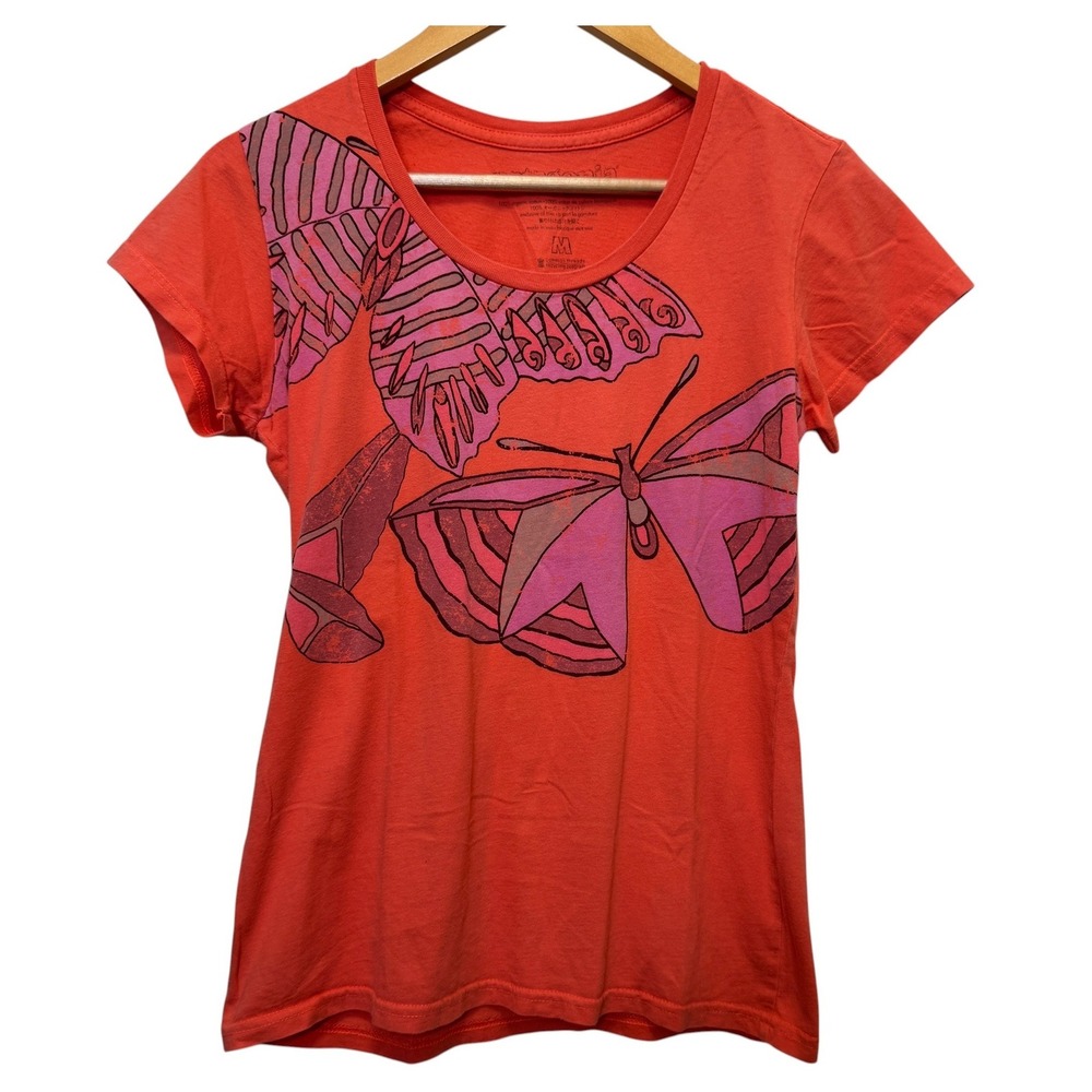 Patagonia Womens T-Shirt Size M Orange Butterfly Graphic Organic Cotton Gorpcore